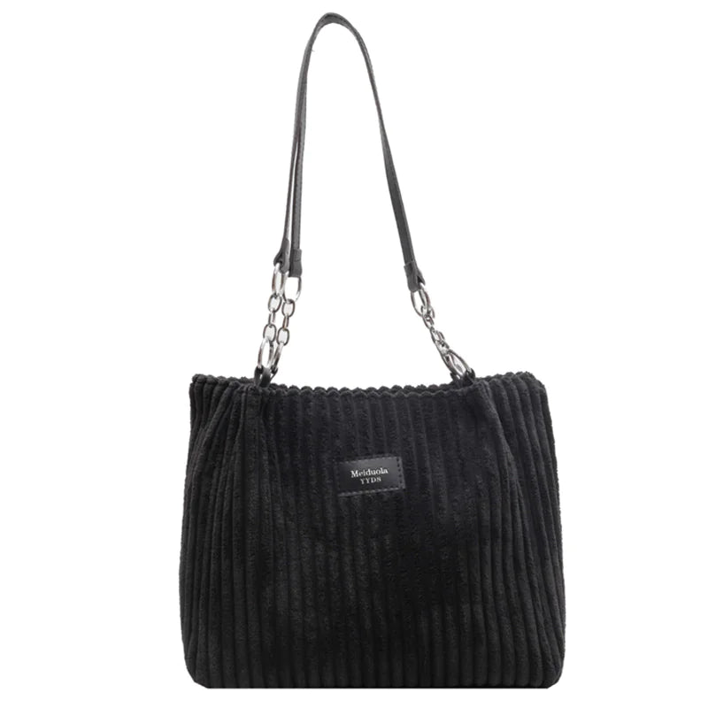 Women's Large Capacity Corduroy Shoulder Bag – Solid Color, Fixed Strap