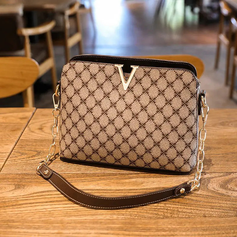 Women's Luxury Plaid PU Leather Crossbody Bag with Chain Strap
